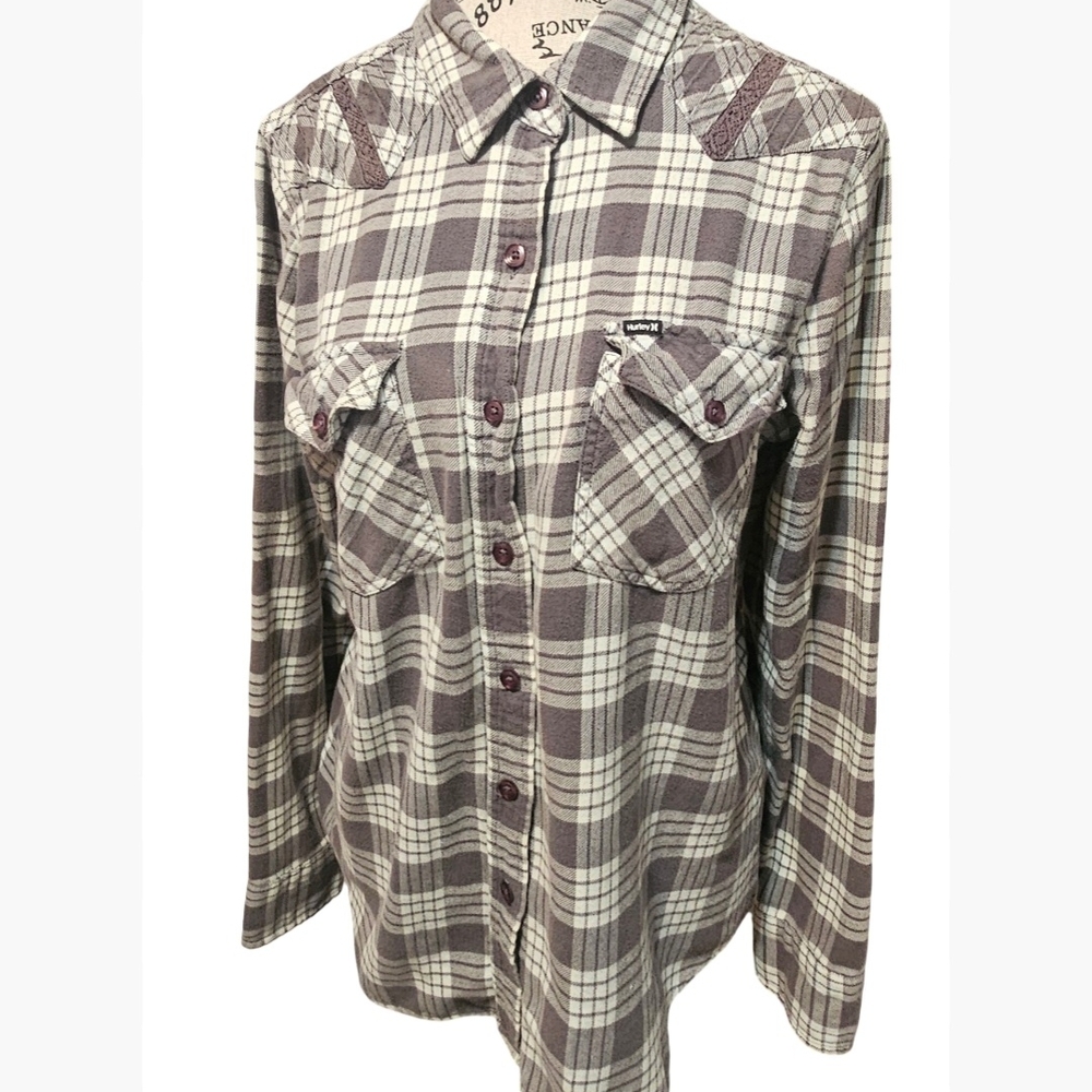 Hurley Plaid Button Down Shirt in Gray and White